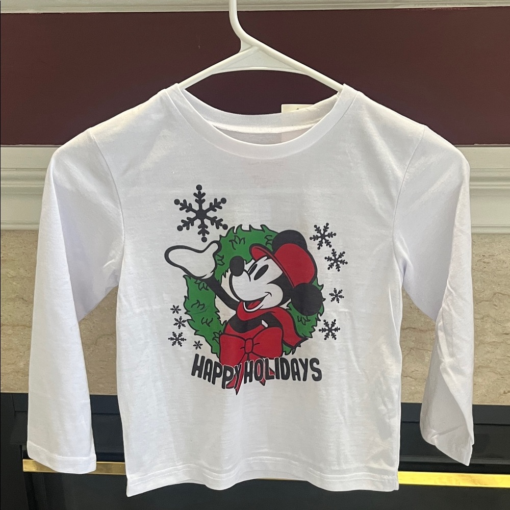 Disney Kids White Long Sleeve Holiday Tee